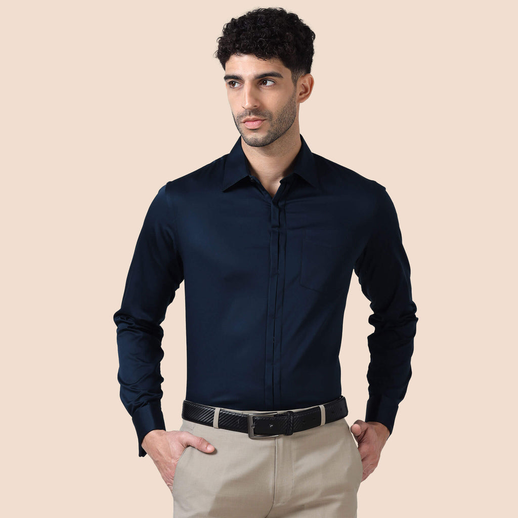 Keneth Navy Shirt with Signature Concealed Placket & French Cuff