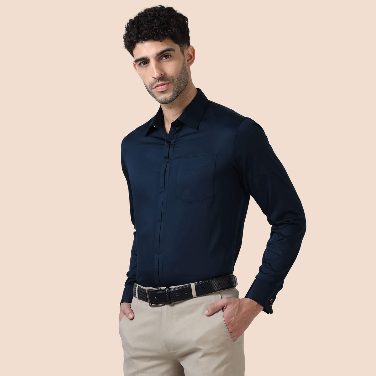 Keneth Navy Shirt with Signature Concealed Placket & French Cuff