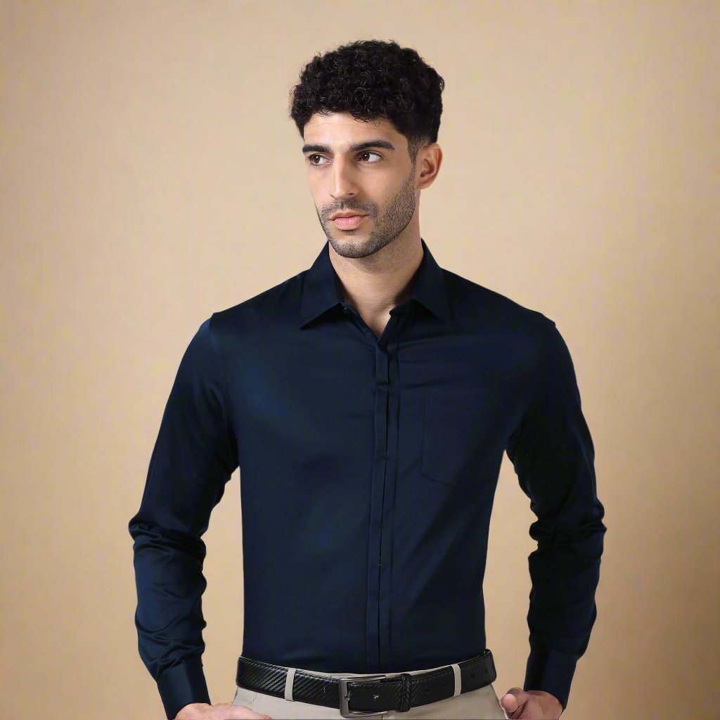 Keneth Navy Shirt with Signature Concealed Placket & French Cuff