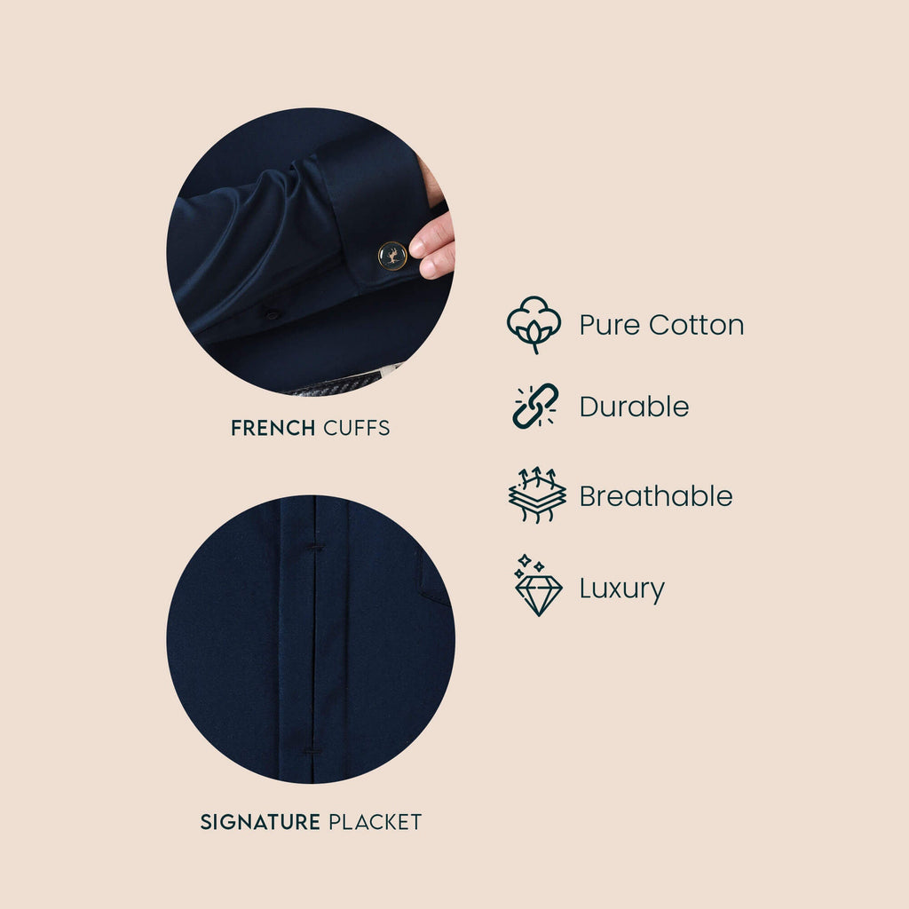 Keneth Navy Shirt with Signature Concealed Placket & French Cuff