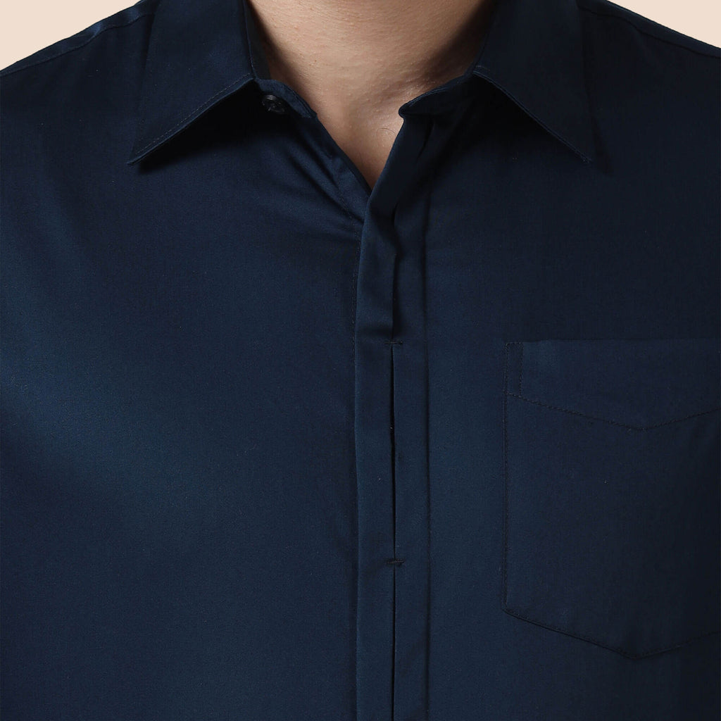 Keneth Navy Shirt with Signature Concealed Placket & French Cuff