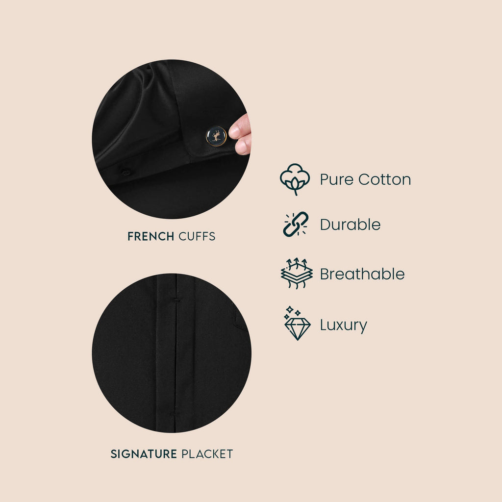 Keneth Black Shirt with Signature Concealed Placket & French Cuff