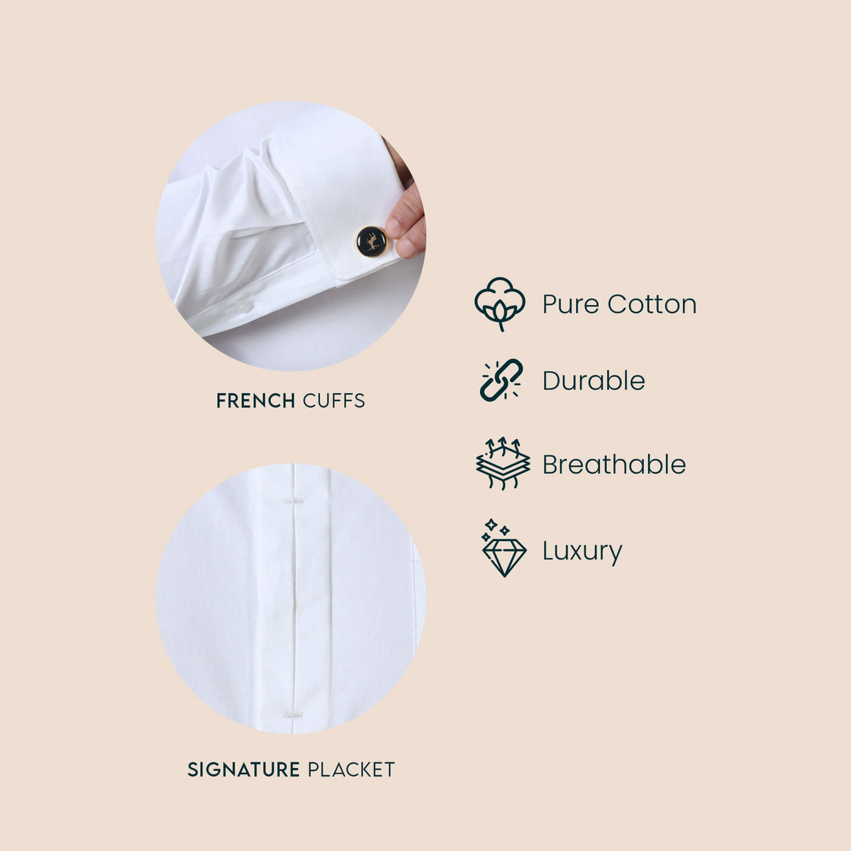 Keneth White Shirt with Signature Concealed Placket & French Cuff