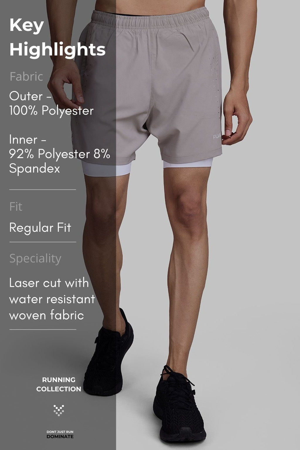 2 in 1 Laser Shorts Beige With White