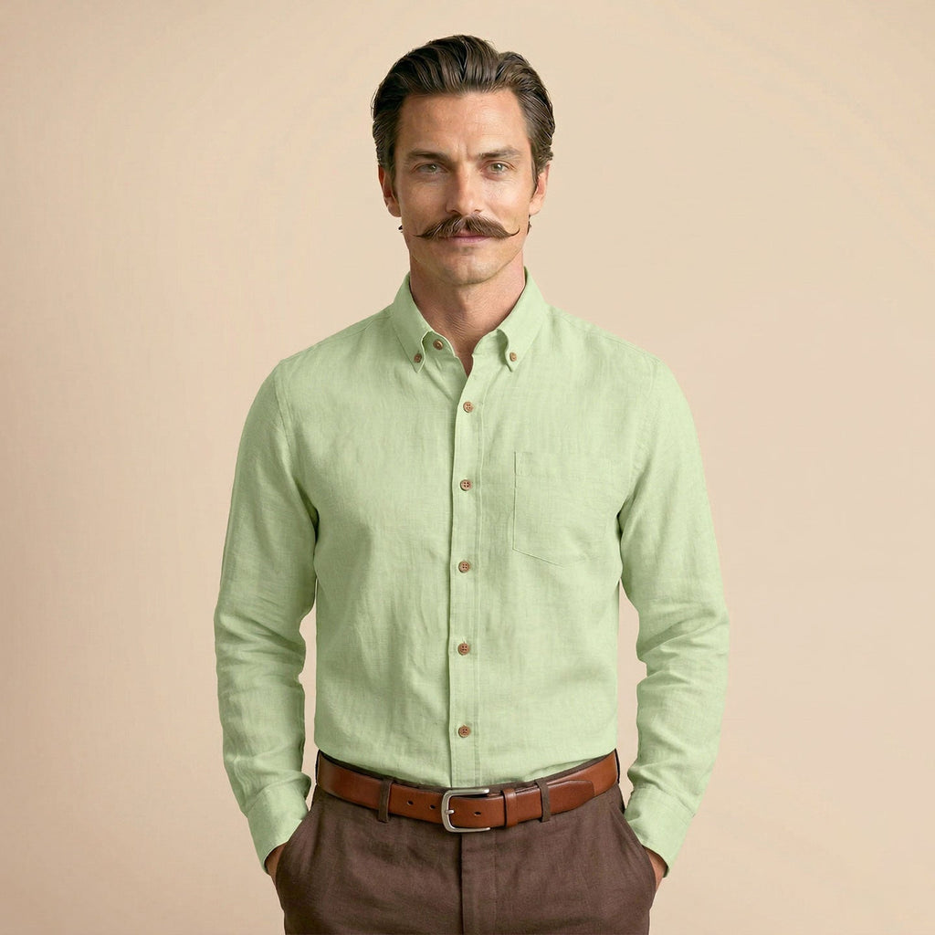 Breeze Linen Full Sleeves Shirt In Leaf Green