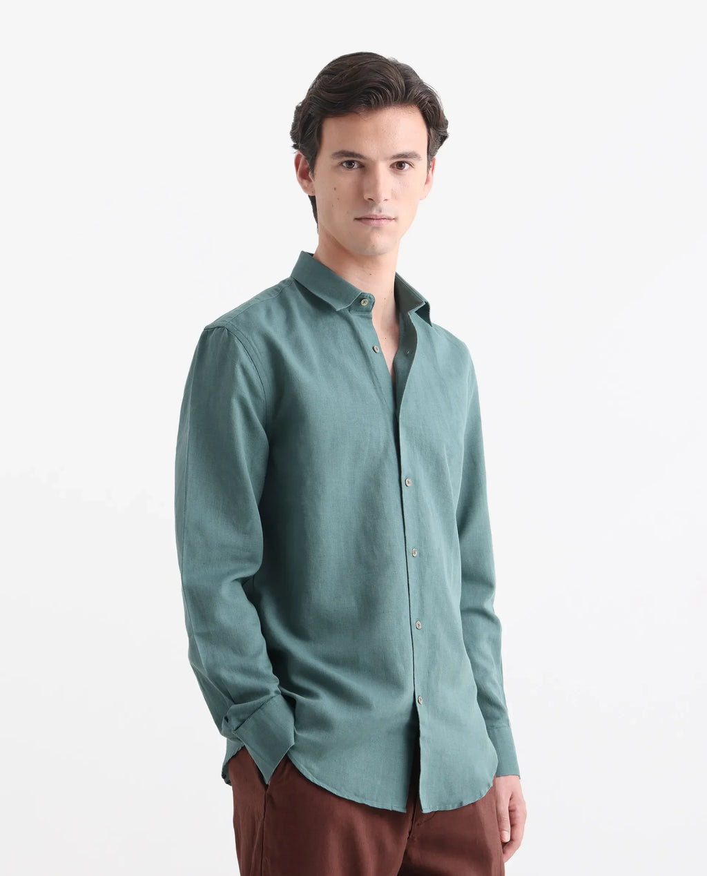 REGULAR FIT PLAIN SHIRT LINUX - GREEN morris.lane