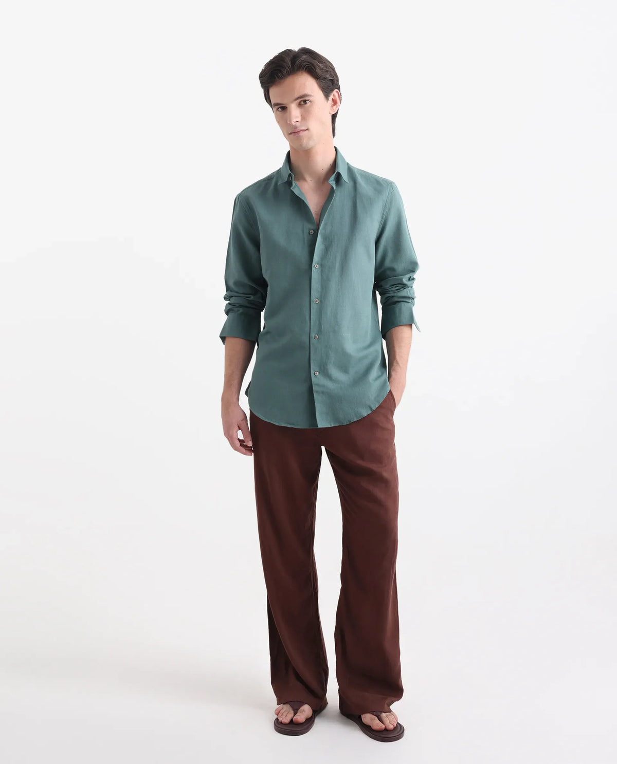 REGULAR FIT PLAIN SHIRT LINUX - GREEN morris.lane