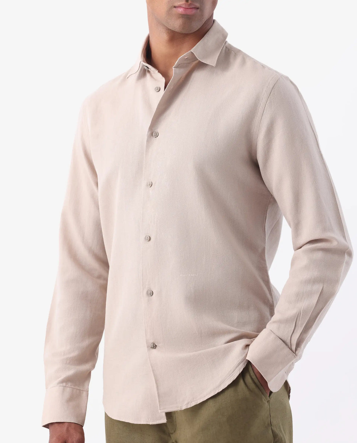 REGULAR FIT PLAIN SHIRT LINUX - LIGHT BEIGE morris.lane