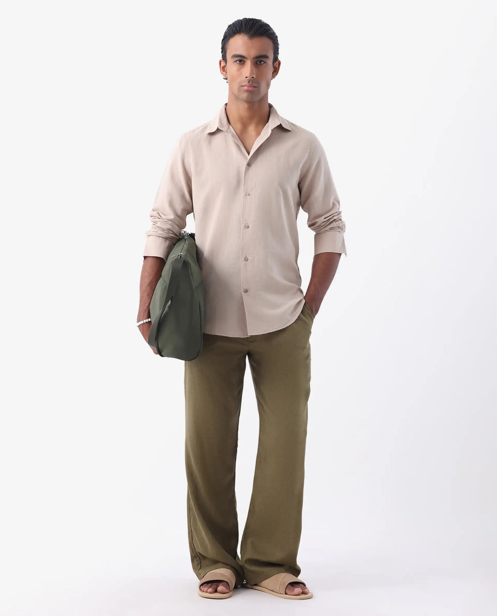REGULAR FIT PLAIN SHIRT LINUX - LIGHT BEIGE morris.lane
