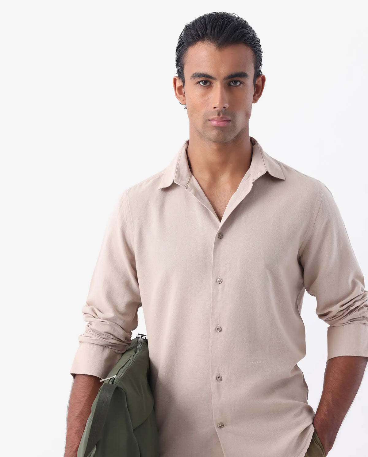 REGULAR FIT PLAIN SHIRT LINUX - LIGHT BEIGE morris.lane