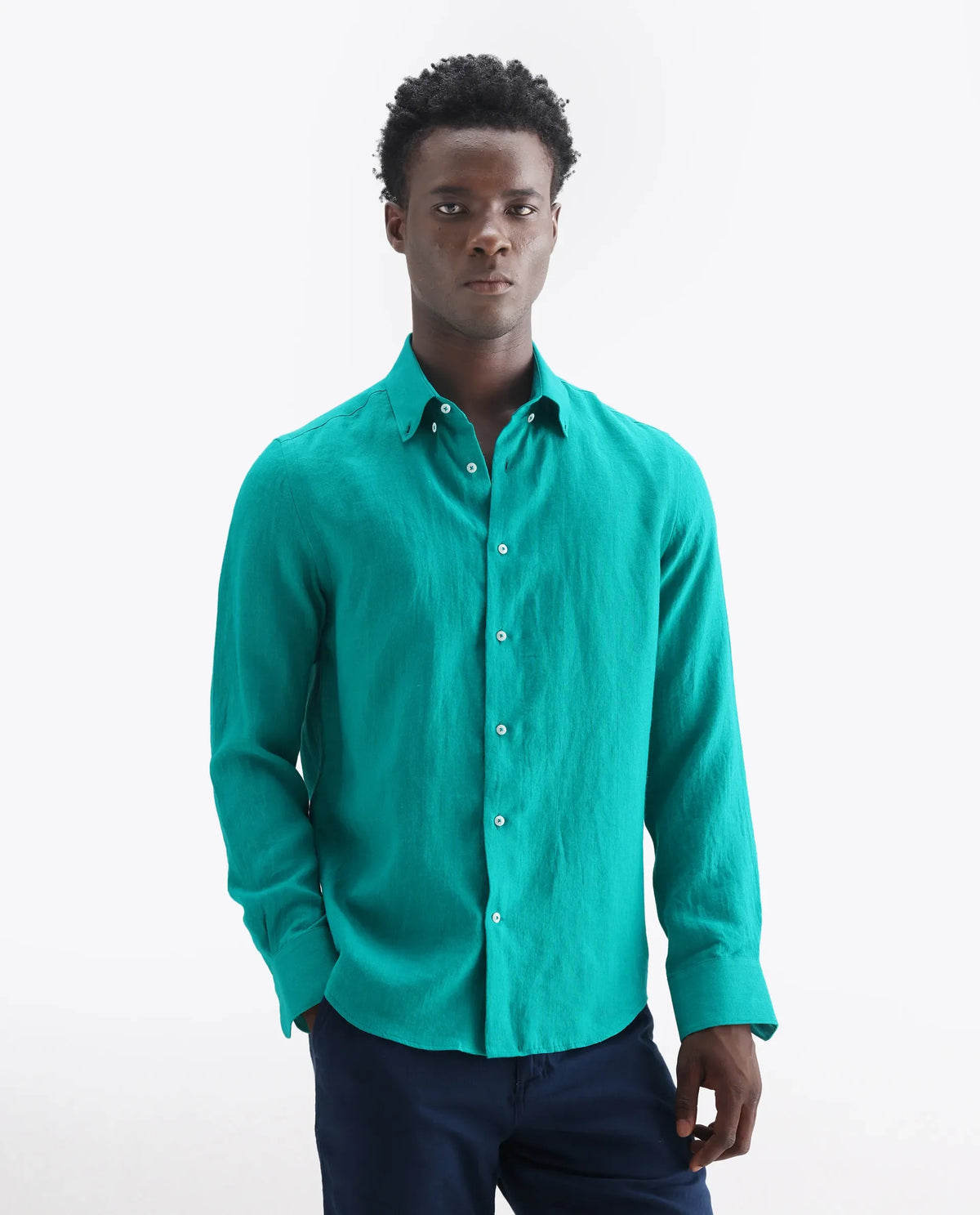 100% LINEN REGULAR FIT PLAIN SHIRT LUCIS - FLOUROSCENT GREEN morris.lane