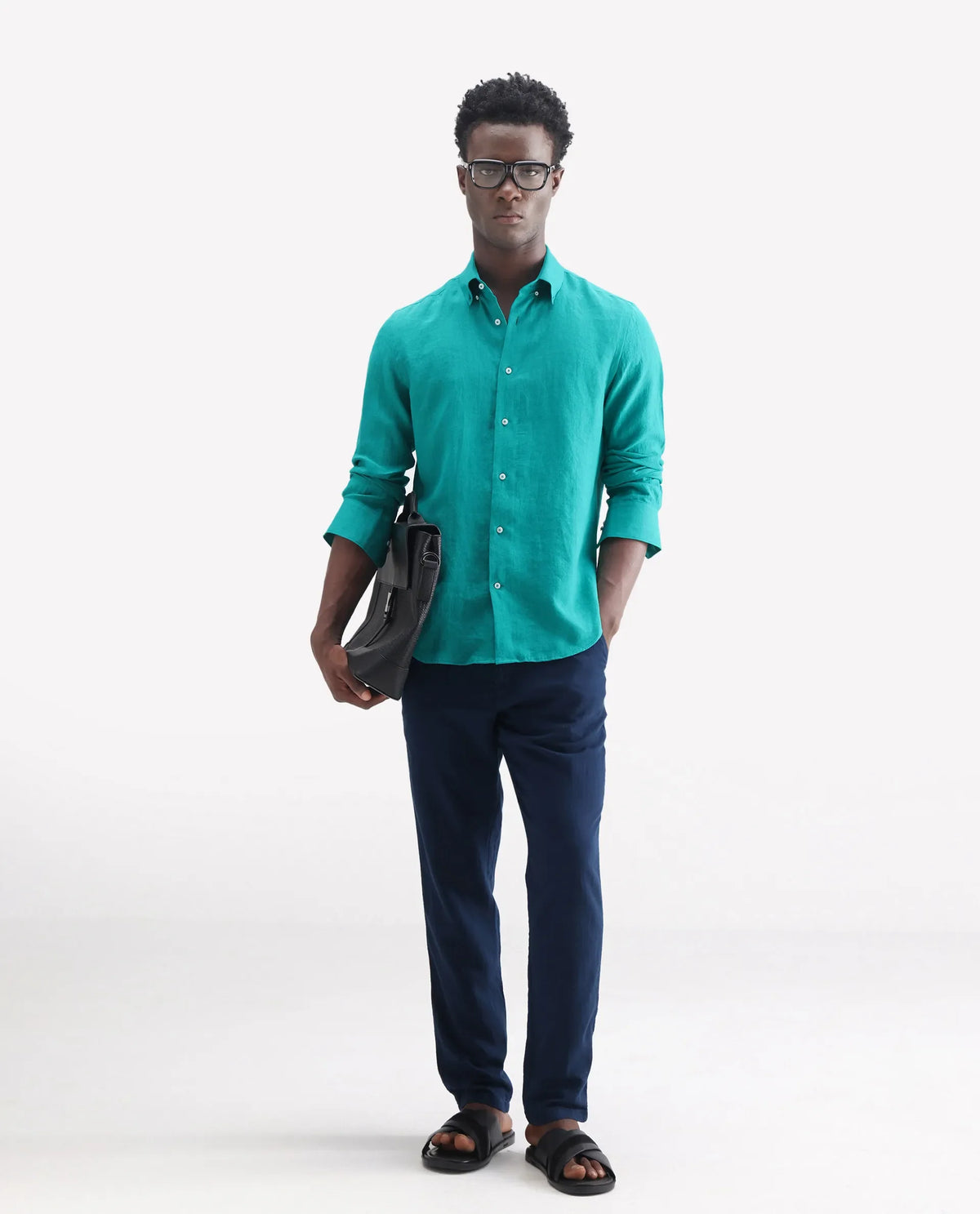 100% LINEN REGULAR FIT PLAIN SHIRT LUCIS - FLOUROSCENT GREEN morris.lane