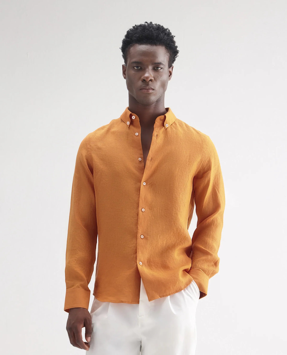 100% LINEN REGULAR FIT PLAIN SHIRT LUCIS - MUSTARD morris.lane