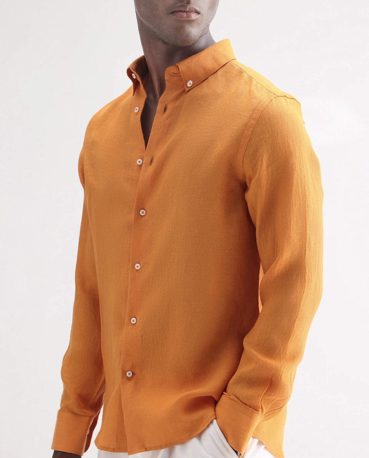 100% LINEN REGULAR FIT PLAIN SHIRT LUCIS - MUSTARD morris.lane