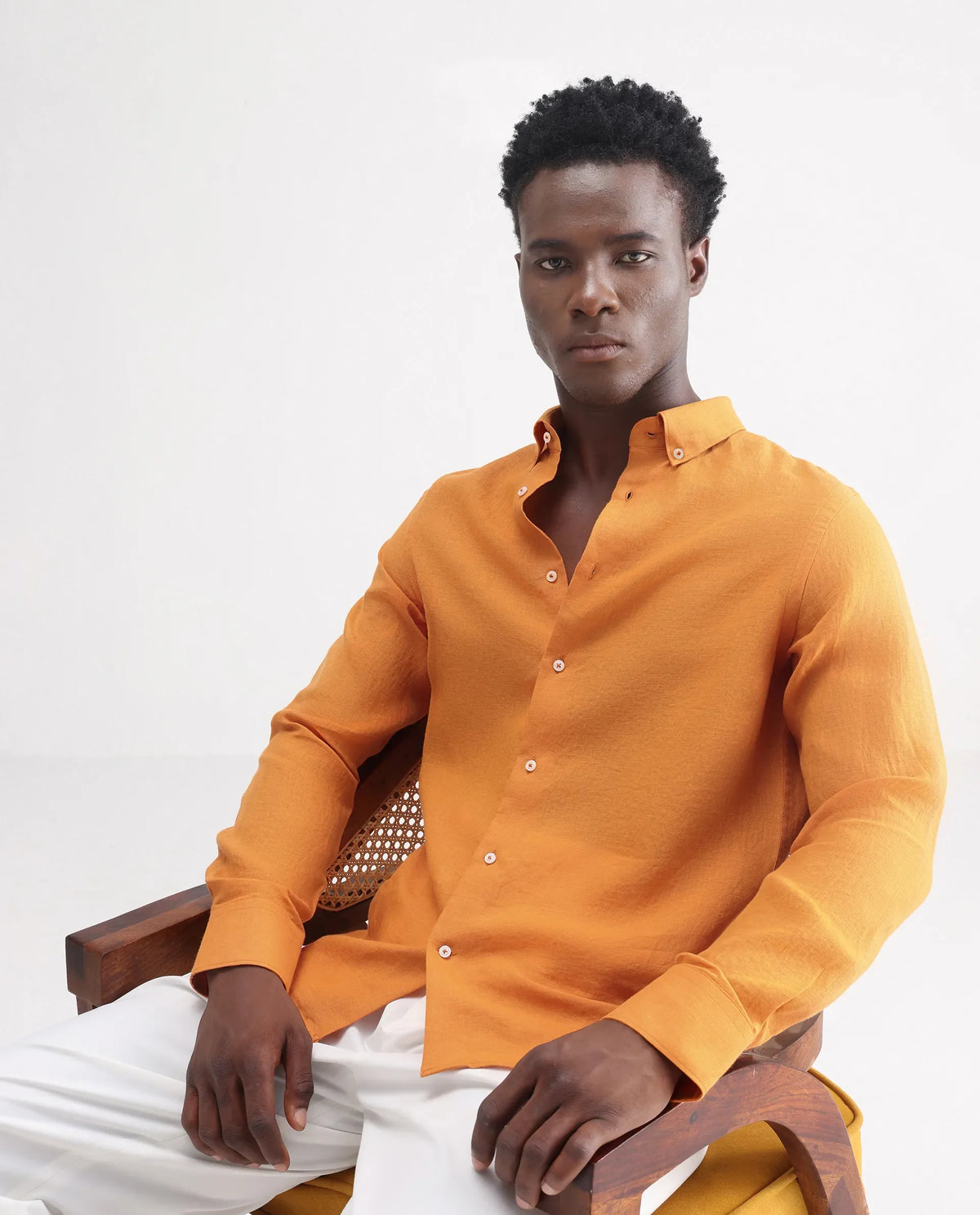 100% LINEN REGULAR FIT PLAIN SHIRT LUCIS - MUSTARD morris.lane