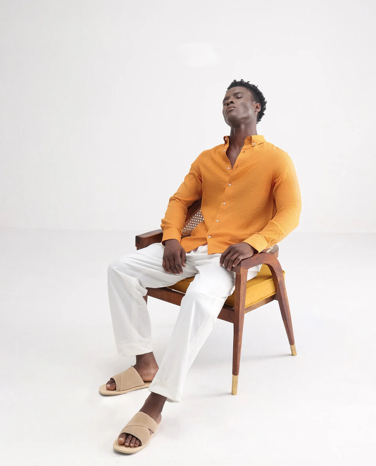 100% LINEN REGULAR FIT PLAIN SHIRT LUCIS - MUSTARD morris.lane