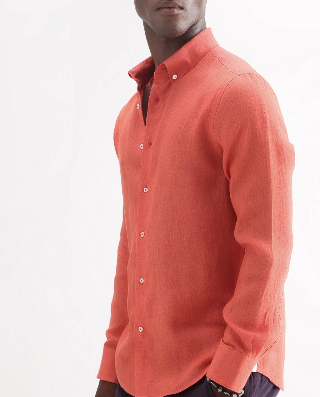 100% LINEN REGULAR FIT PLAIN SHIRT LUCIS - ORANGE morris.lane