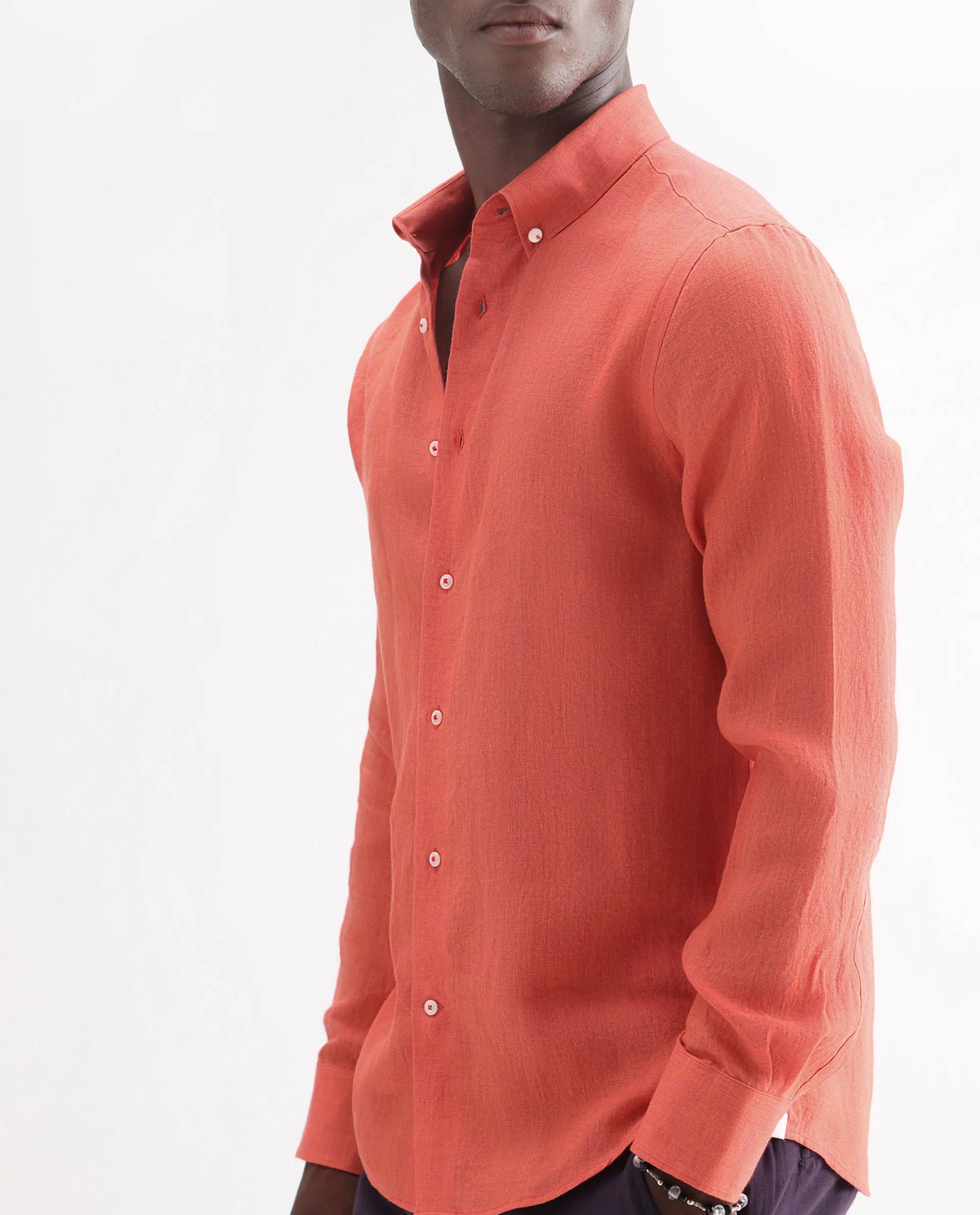 100% LINEN REGULAR FIT PLAIN SHIRT LUCIS - ORANGE morris.lane