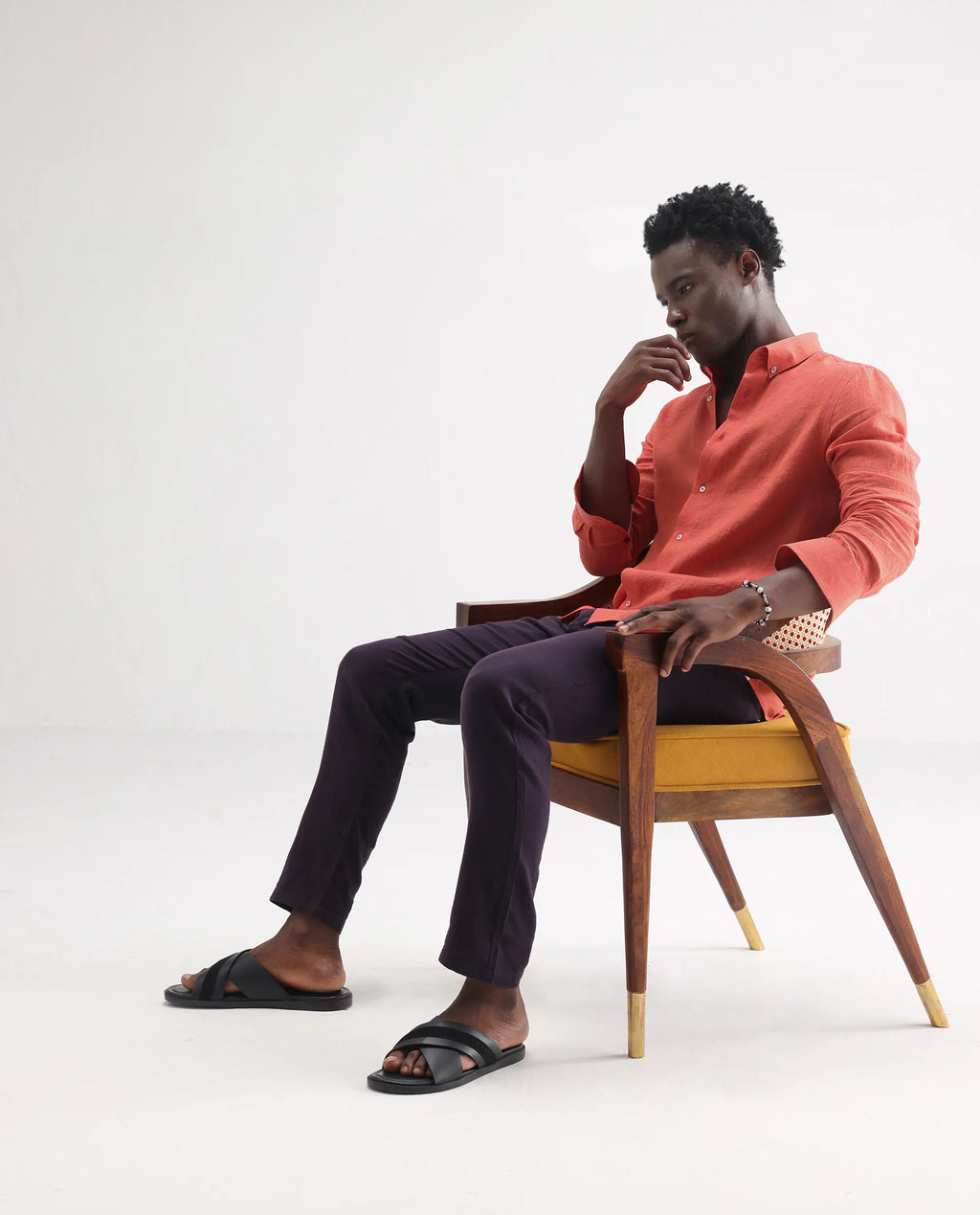 100% LINEN REGULAR FIT PLAIN SHIRT LUCIS - ORANGE morris.lane