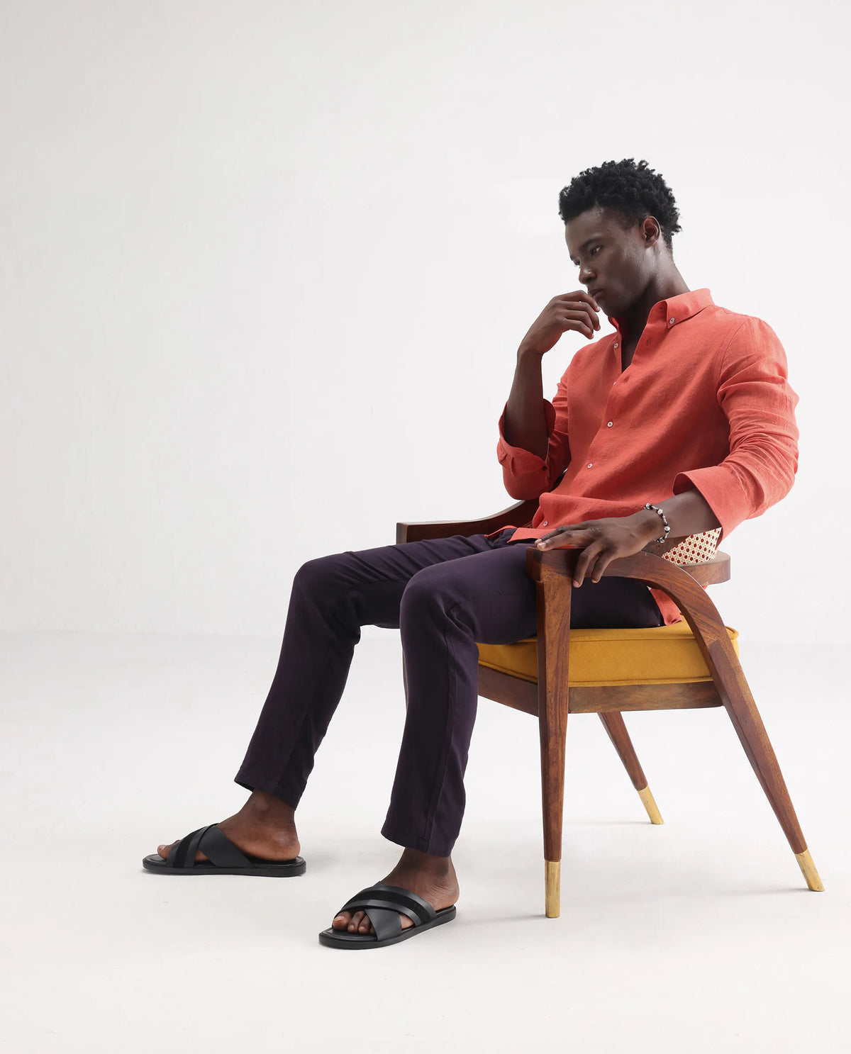 100% LINEN REGULAR FIT PLAIN SHIRT LUCIS - ORANGE morris.lane