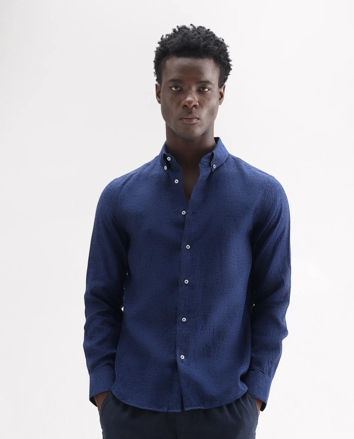 100% LINEN REGULAR FIT PLAIN SHIRT LUCIS - DARK BLUE morris.lane