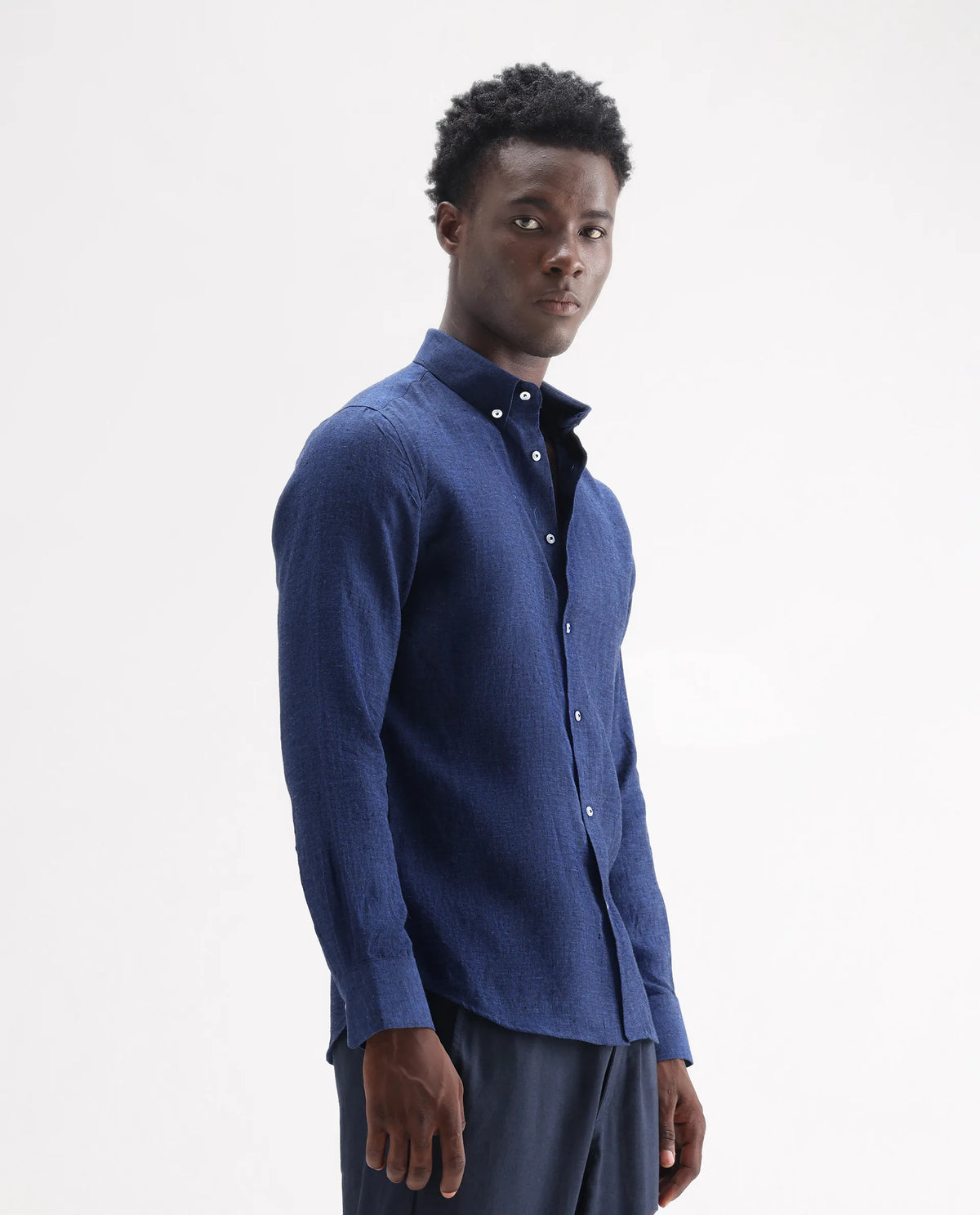 100% LINEN REGULAR FIT PLAIN SHIRT LUCIS - DARK BLUE morris.lane