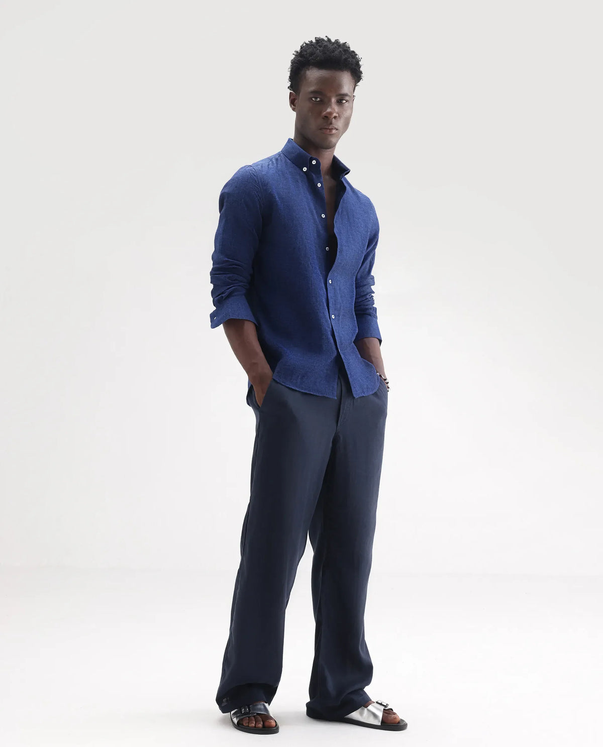 100% LINEN REGULAR FIT PLAIN SHIRT LUCIS - DARK BLUE morris.lane