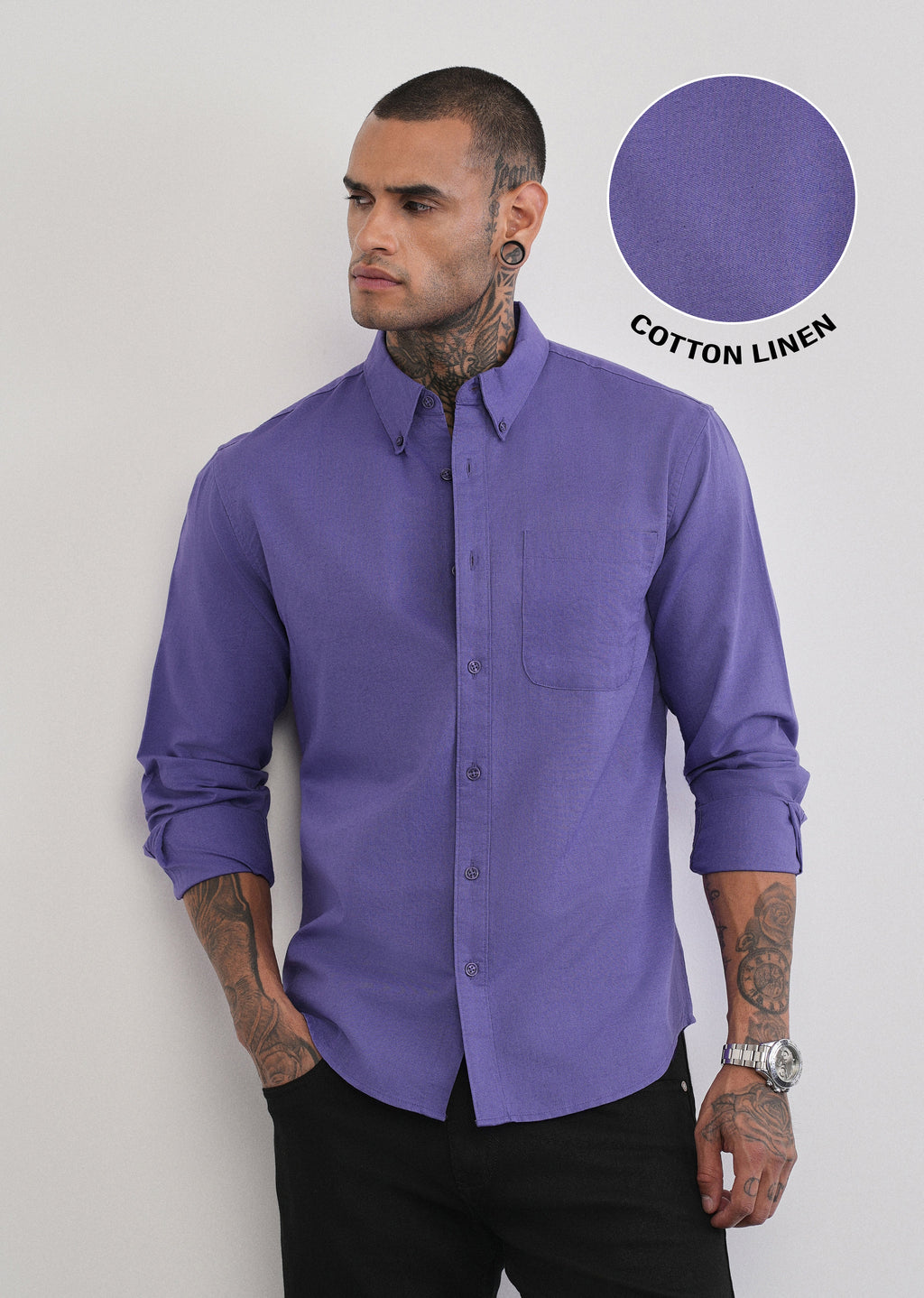 Lavender Cotton Linen Plain Shirt