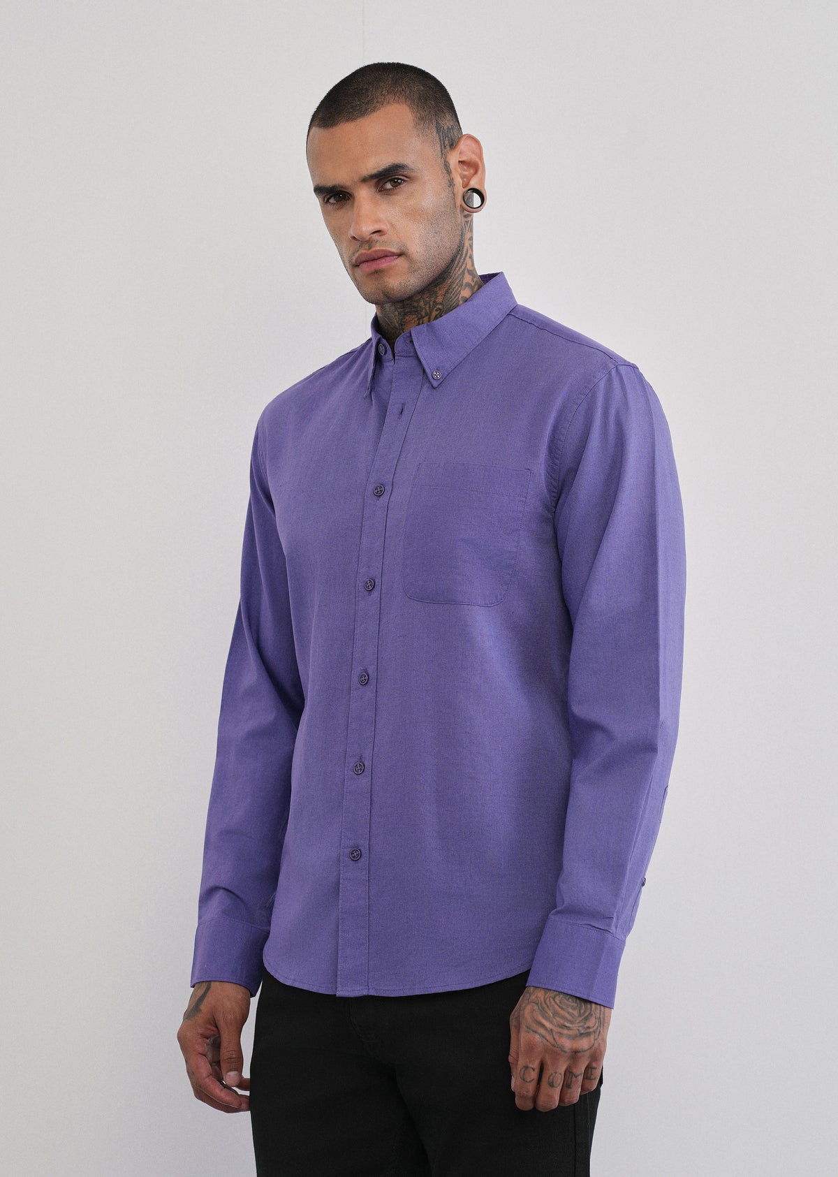 Lavender Cotton Linen Plain Shirt