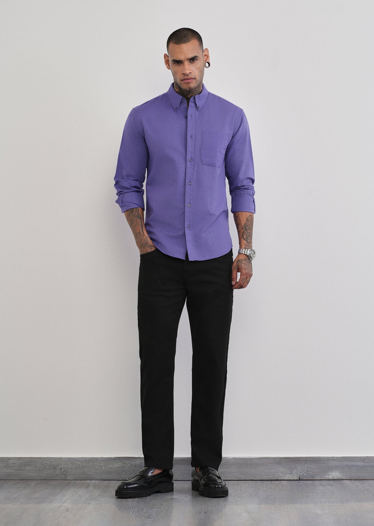 Lavender Cotton Linen Plain Shirt