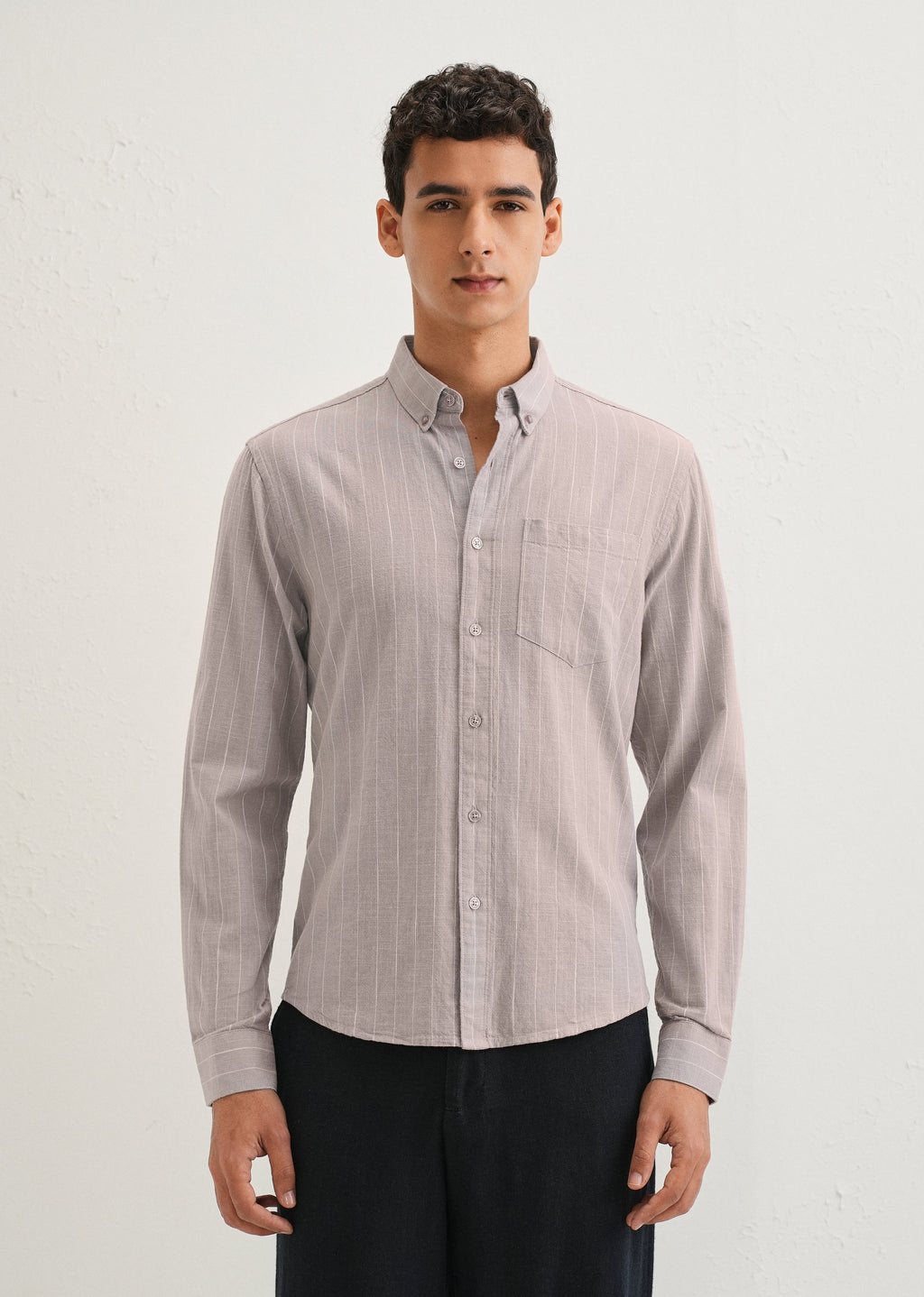 Lavender Gray Striped Cotton Shirt