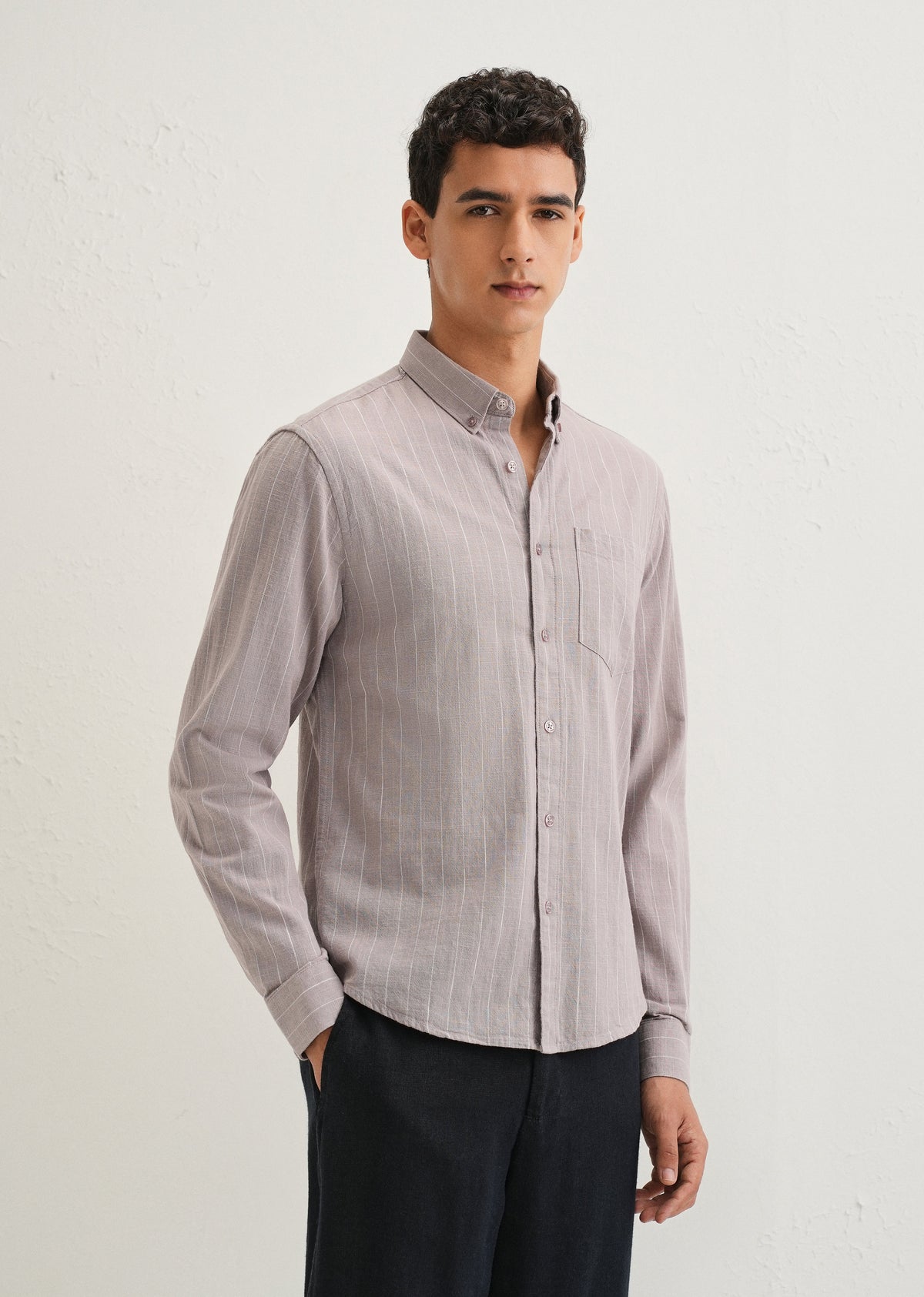 Lavender Gray Striped Cotton Shirt