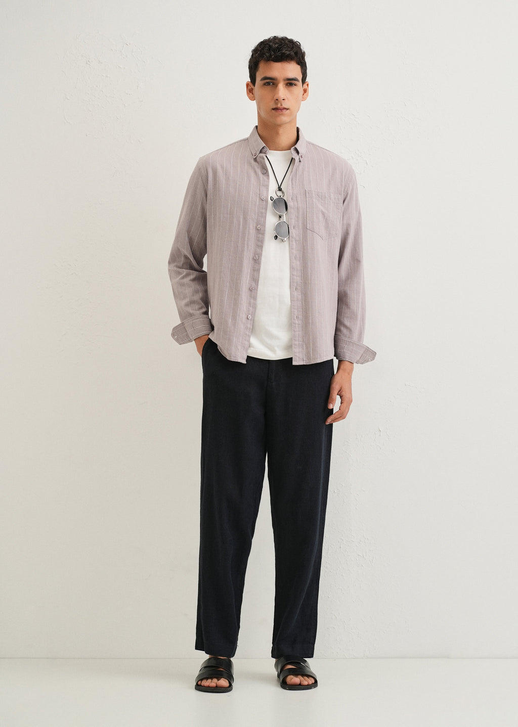 Lavender Gray Striped Cotton Shirt