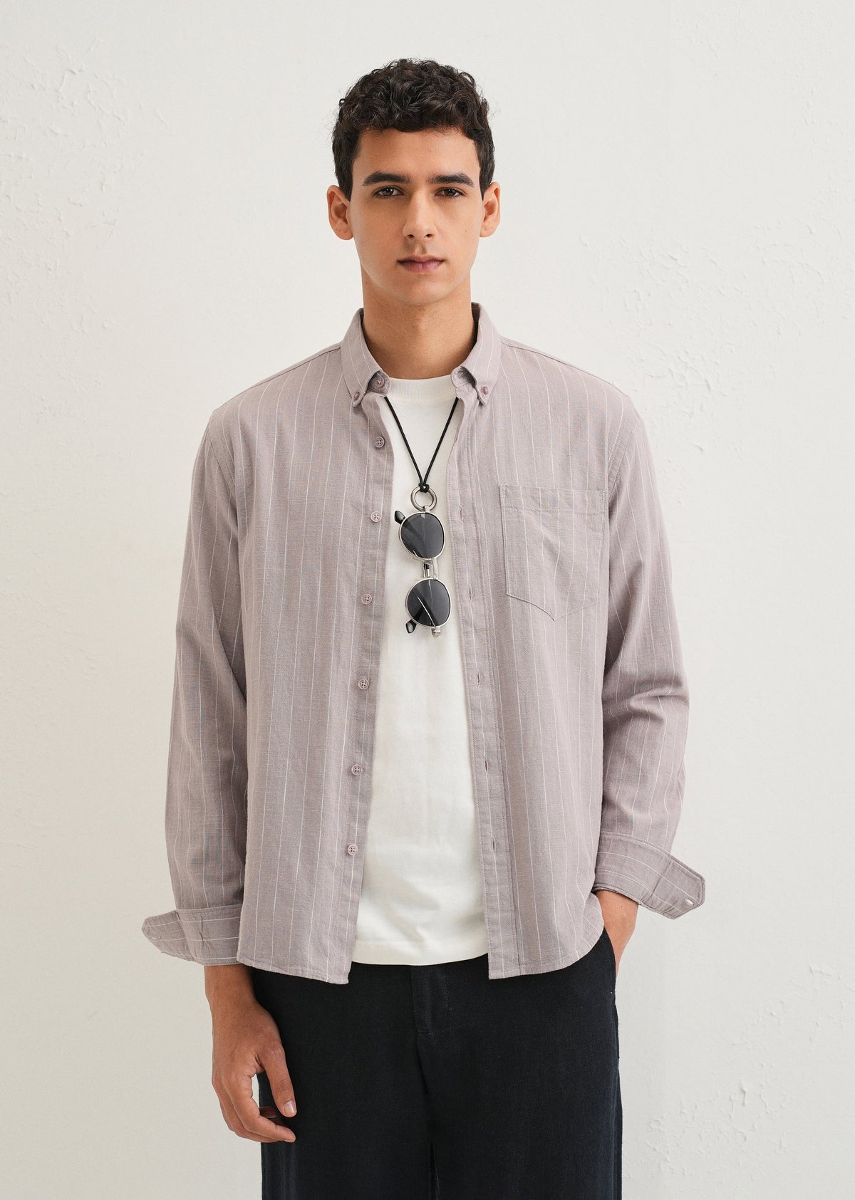 Lavender Gray Striped Cotton Shirt
