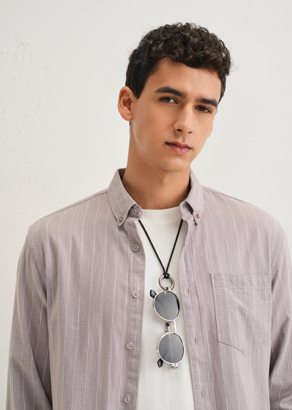 Lavender Gray Striped Cotton Shirt