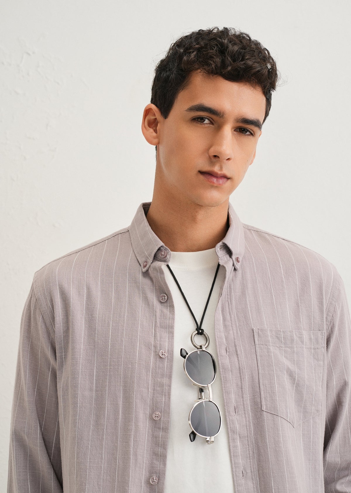 Lavender Gray Striped Cotton Shirt