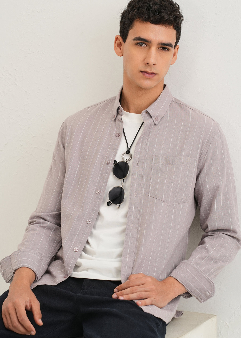 Lavender Gray Striped Cotton Shirt