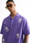 Lavender Floral Placement Embroidered Shirt
