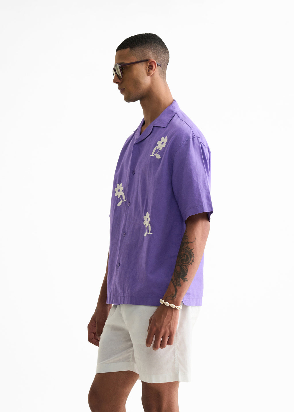 Lavender Floral Placement Embroidered Shirt