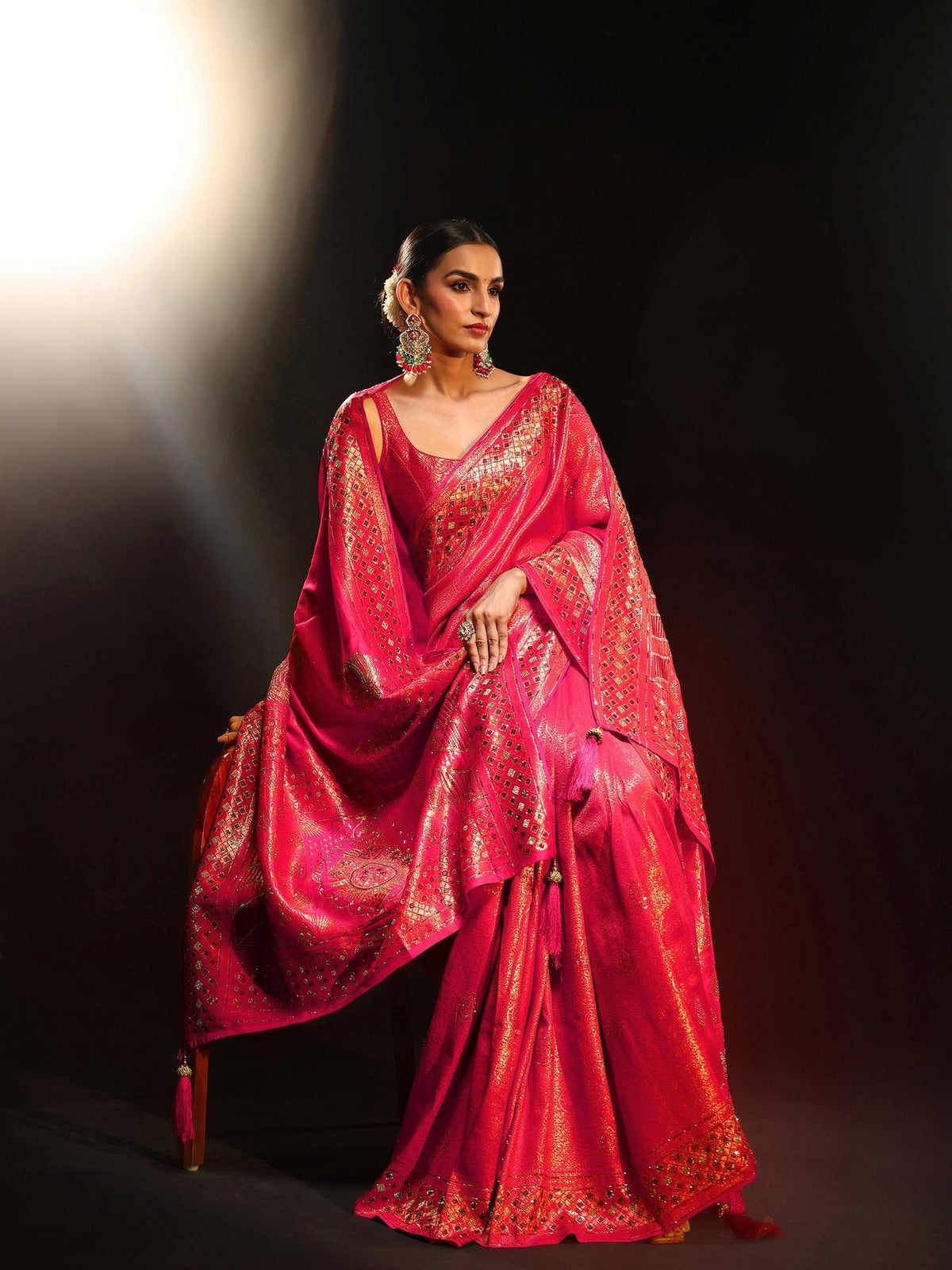 Libas Art Pink Embellished Banarasi Silk Blend Saree with Dupatta S45