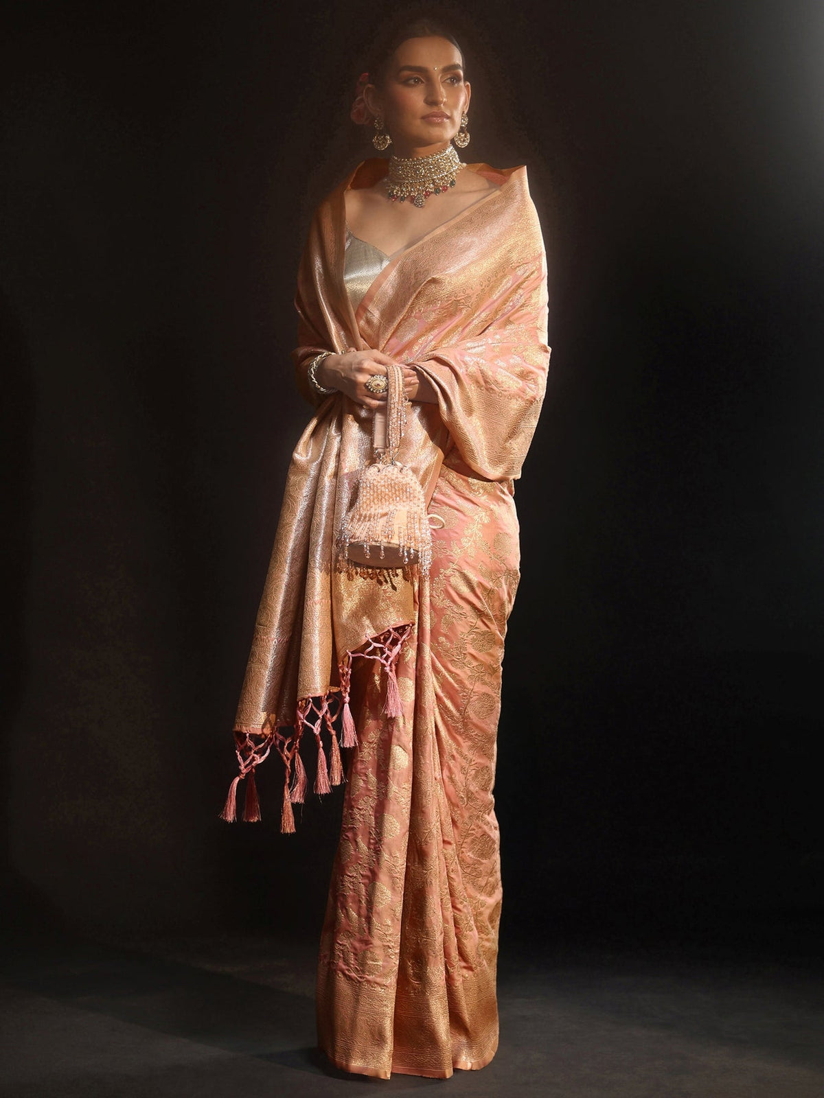 Libas Baby Pink Banarasi Silk Blend Saree S45
