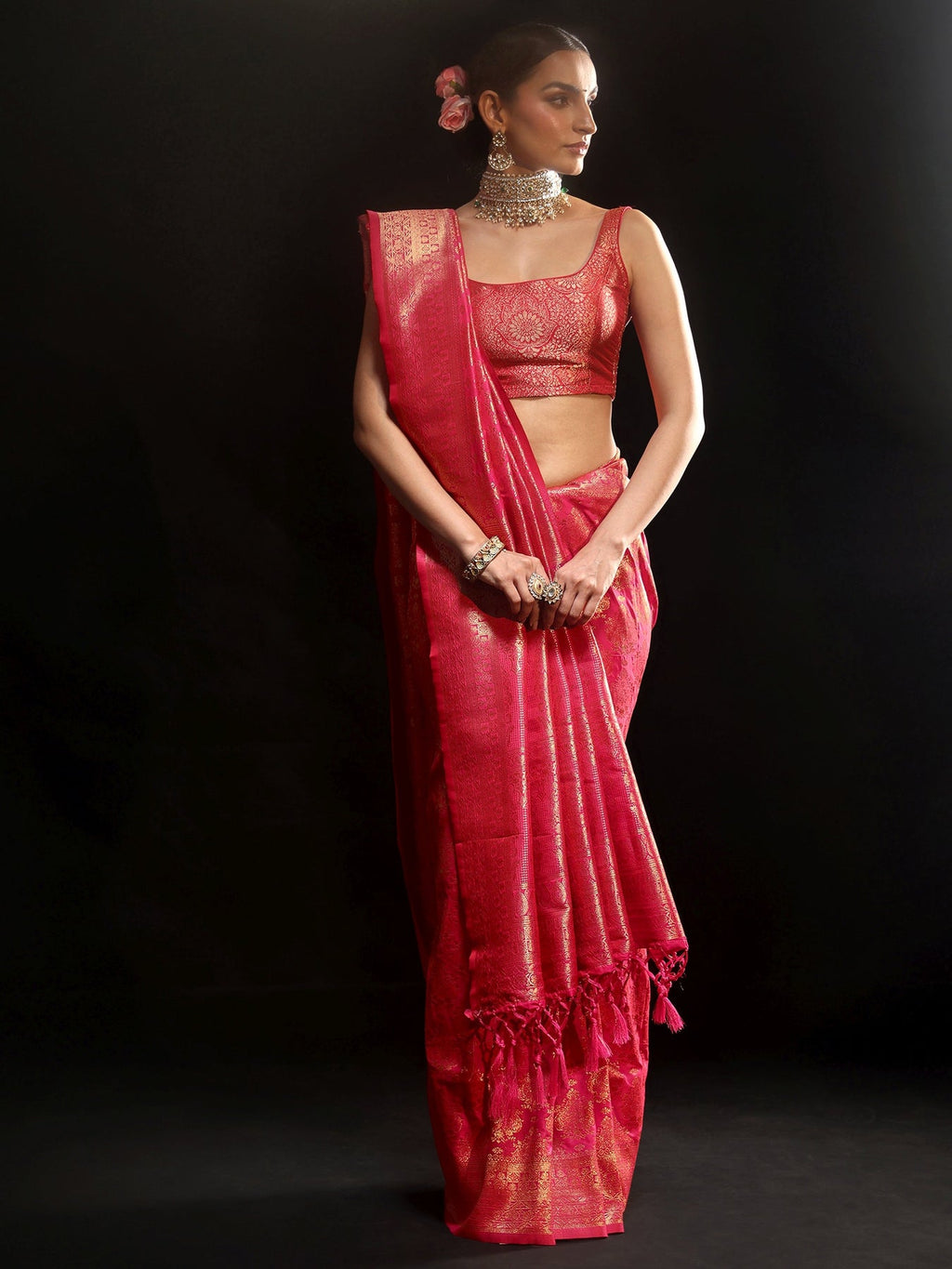 Libas Rani Pink Banarasi Silk Blend Saree S45