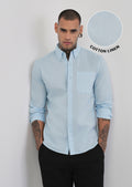 Light Blue Cotton Linen Plain Shirt