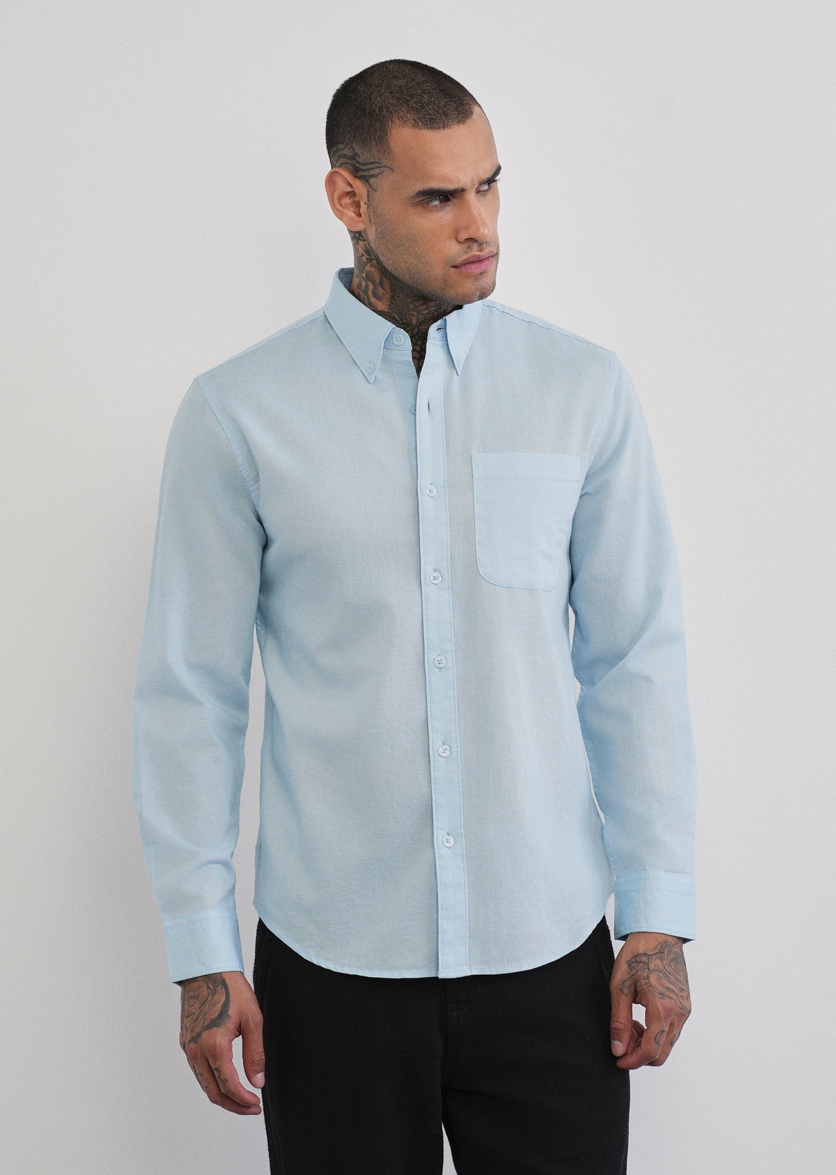 Light Blue Cotton Linen Plain Shirt
