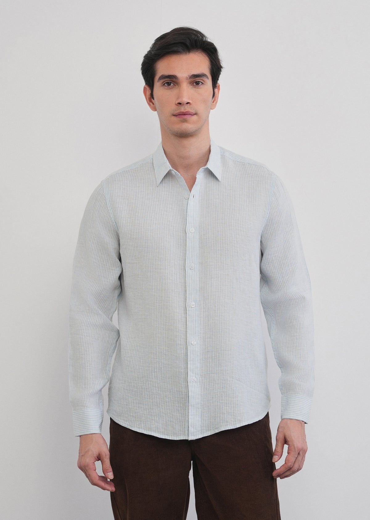 100% Linen Light Blue Self-Stripe Shirt
