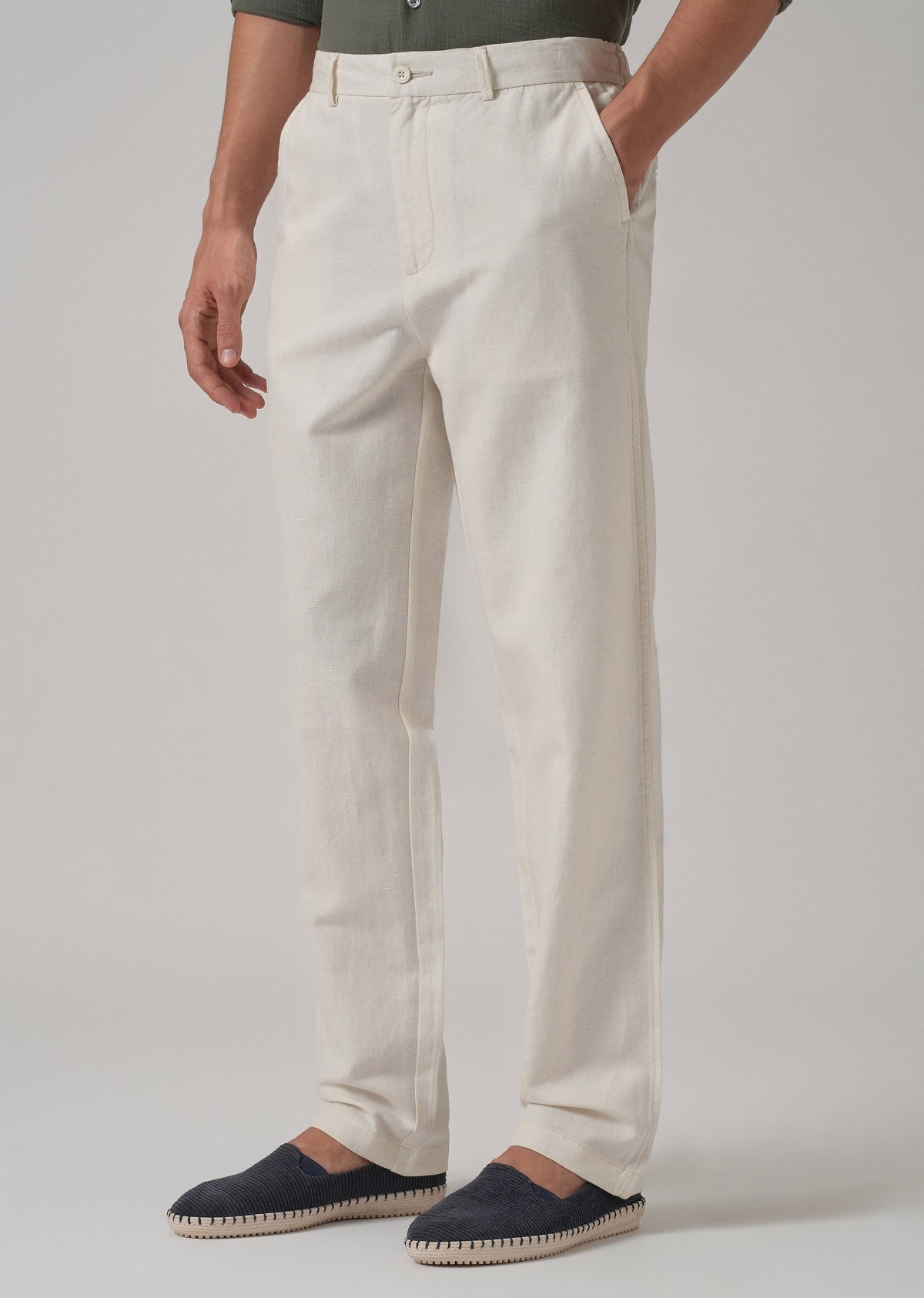 Light Cream Linen Relaxed Fit Trouser