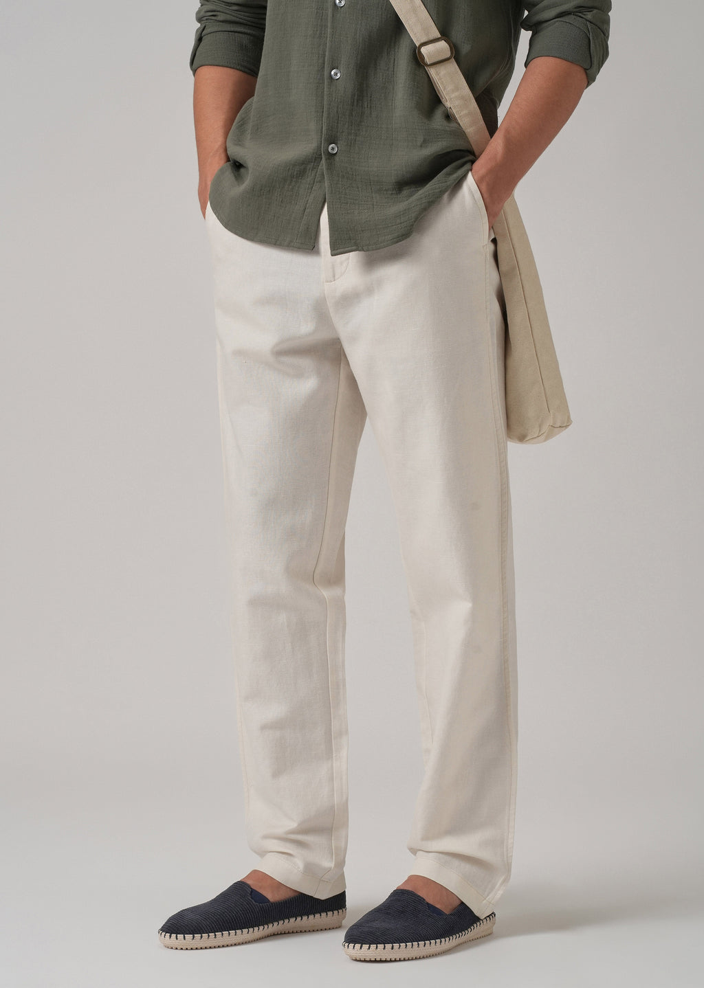 Light Cream Linen Relaxed Fit Trouser