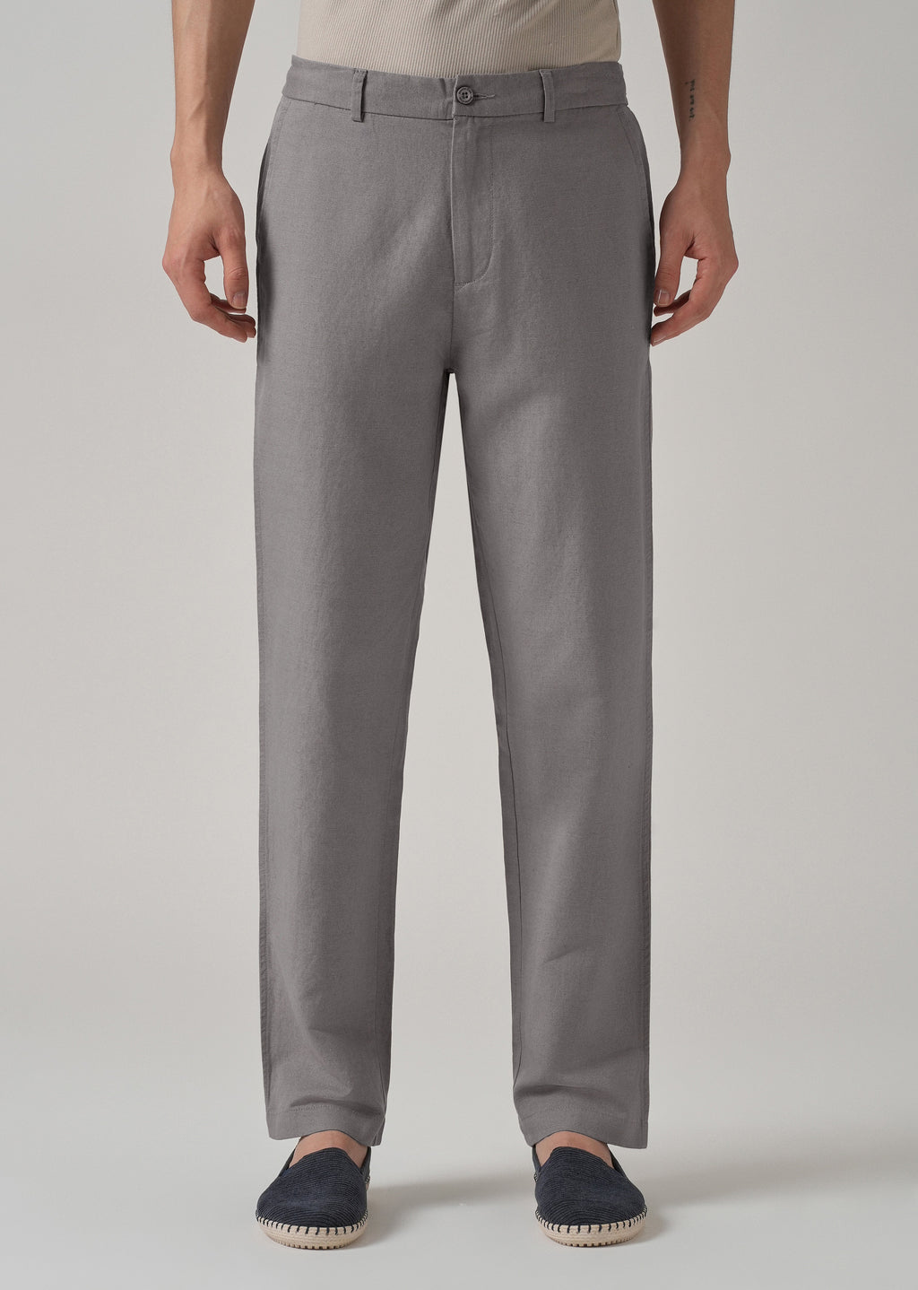 Light Grey Linen Relaxed Fit Trouser