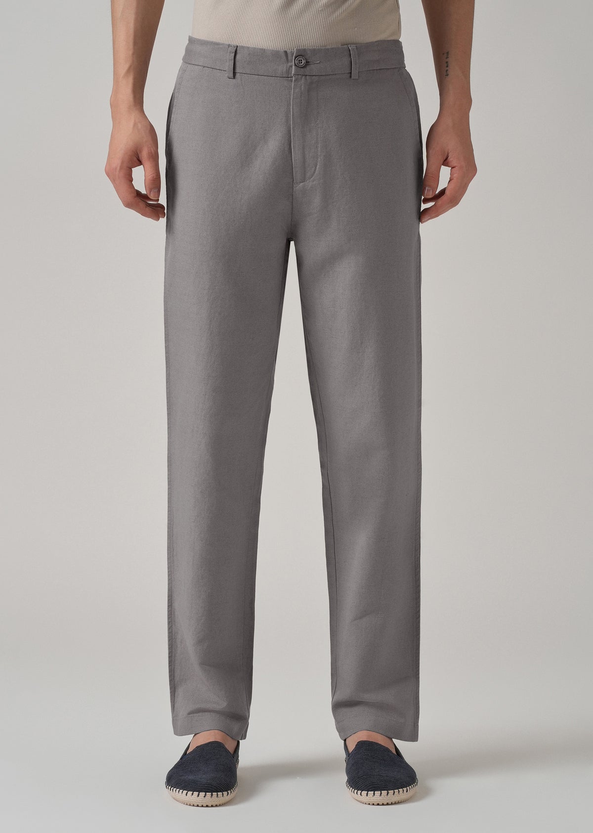 Light Grey Linen Relaxed Fit Trouser