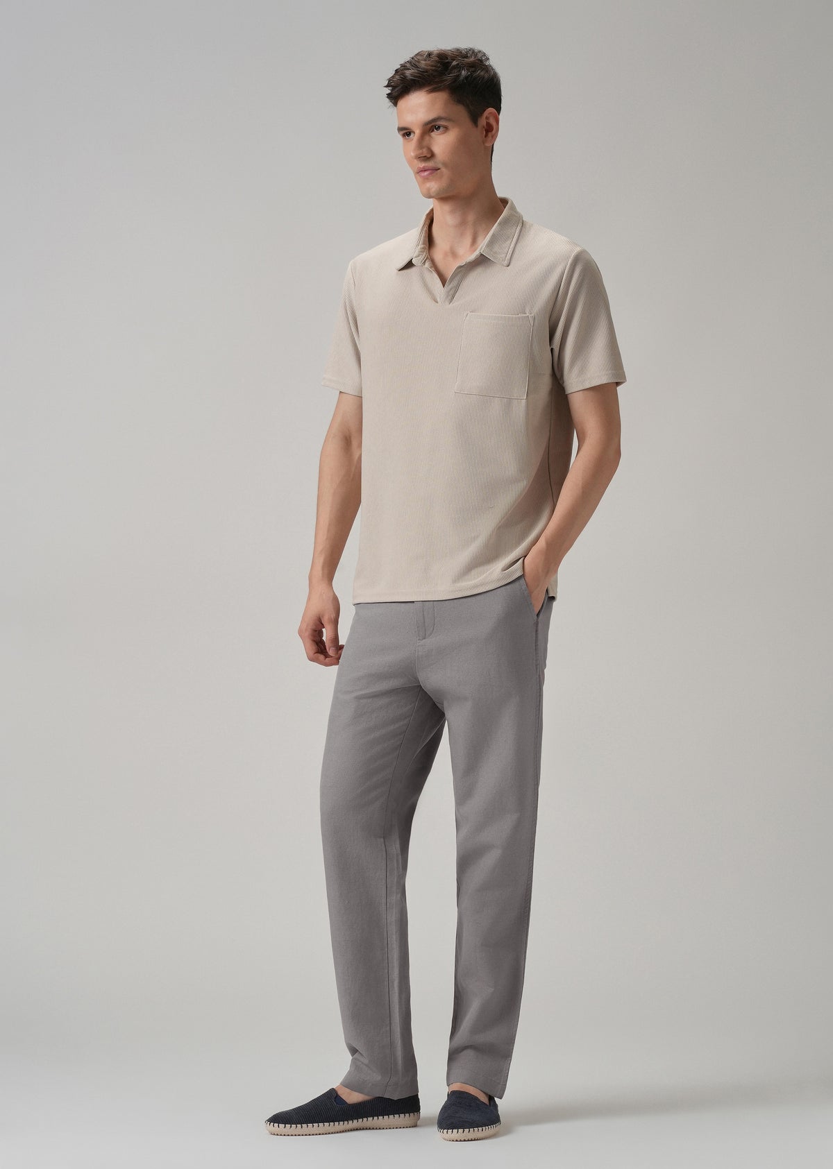 Light Grey Linen Relaxed Fit Trouser